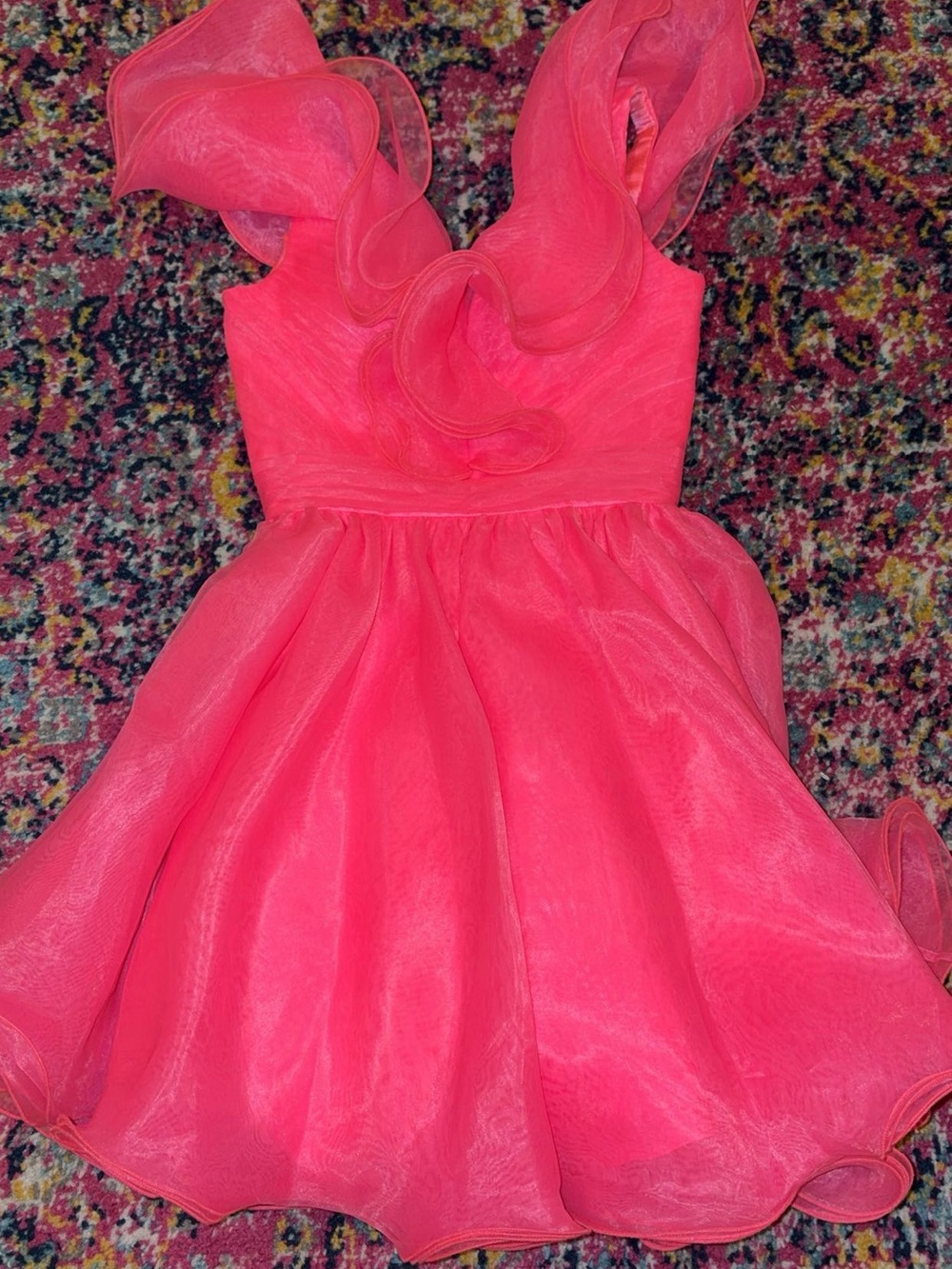 Girls' Pink Ruffle-Trim Formal Dress